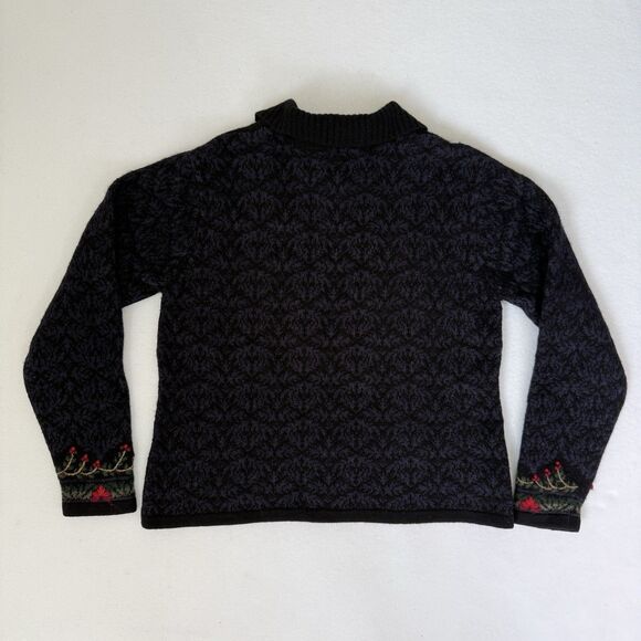 Talbots Lambswool Silk Dark Floral Embroidered Cardigan Sweater Large Hong Kong - Picture 5 of 11